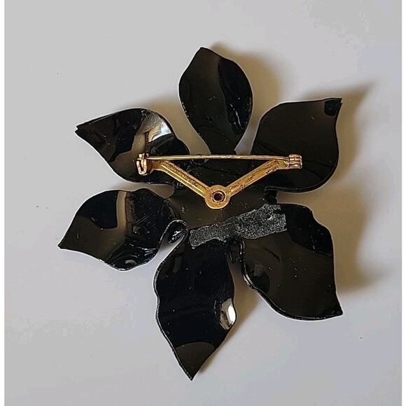 Vintage Black Lucite Sunflower Brooch Pin Boho Cottage Goth Mod Preppy Retro - Picture 3 of 5